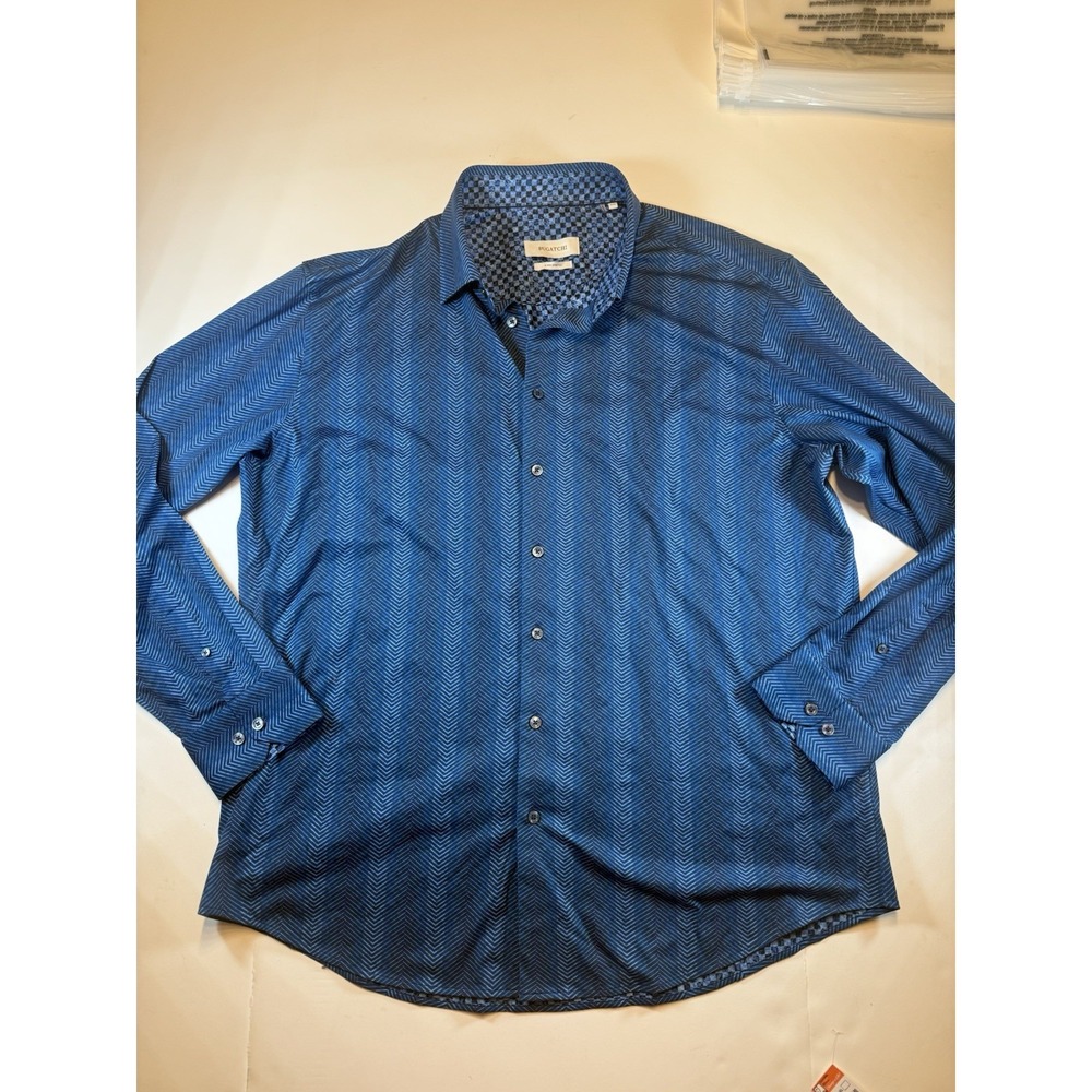 Bugatchi Shirt Mens 2XL Blue‎ Geometric Colorful OoohCotton 8 Way Stretch